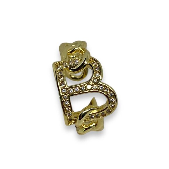 "B" Initial Rhinestone Chain Link Band Adjustable Ring Size 5.5-6 - Picture 2 of 6